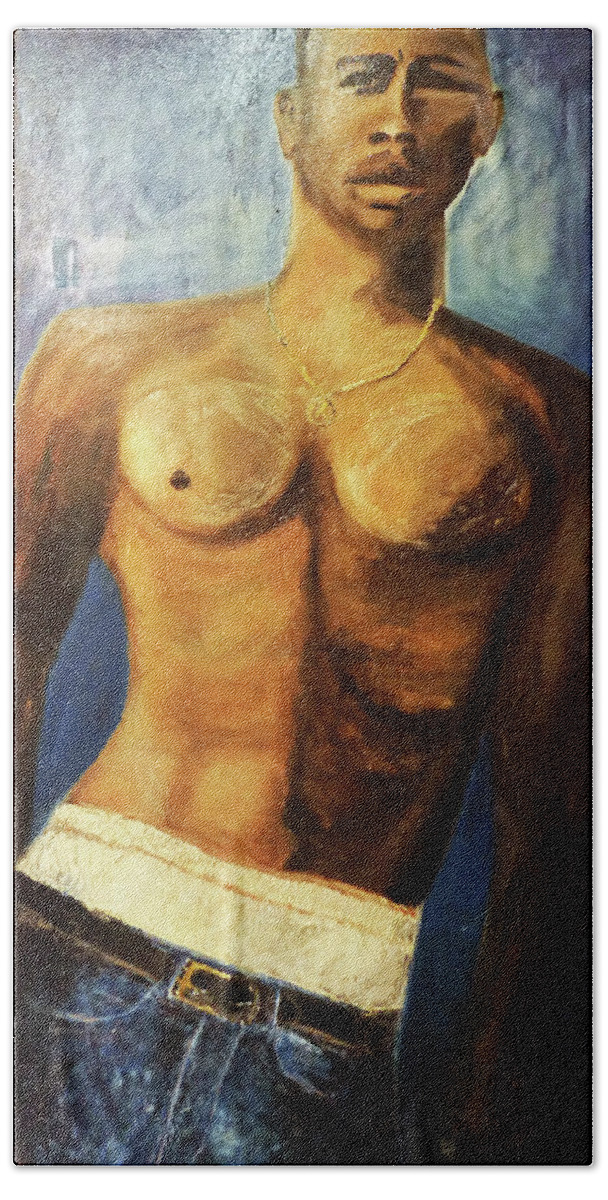  Beach Towel featuring the painting No Shirt by Sylvan Rogers