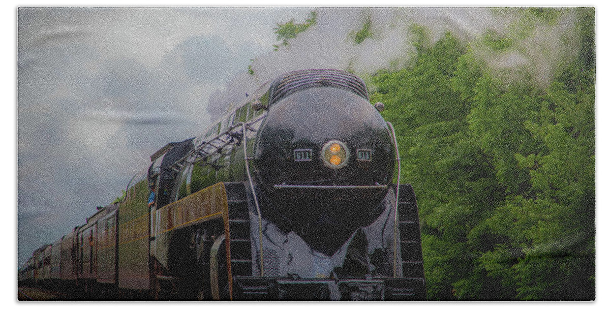 611j Beach Sheet featuring the photograph Norfolk and Western 611 by Lora J Wilson