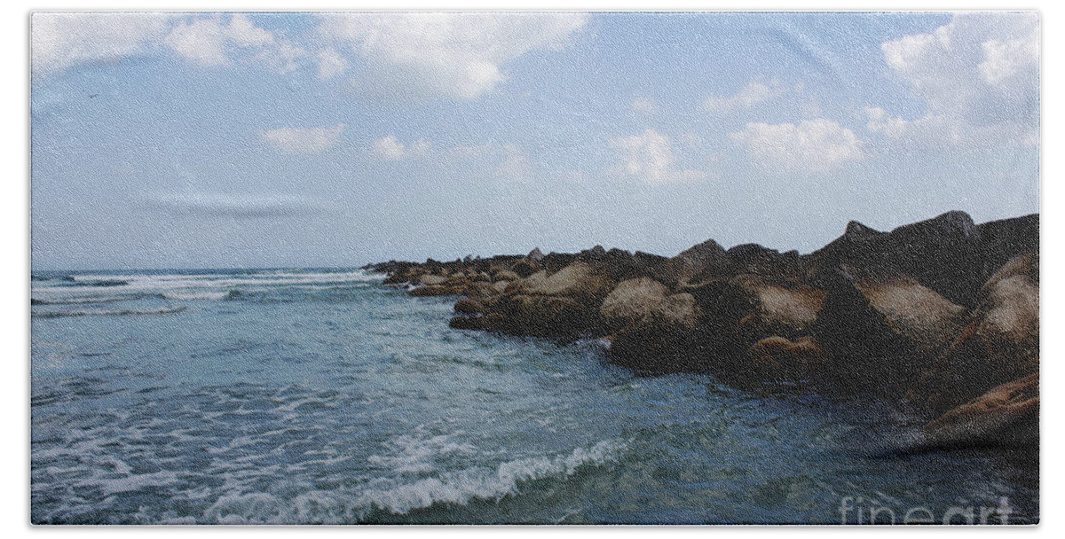 Florida Beach Sheet featuring the photograph North Beach Jetty by Megan Dirsa-DuBois