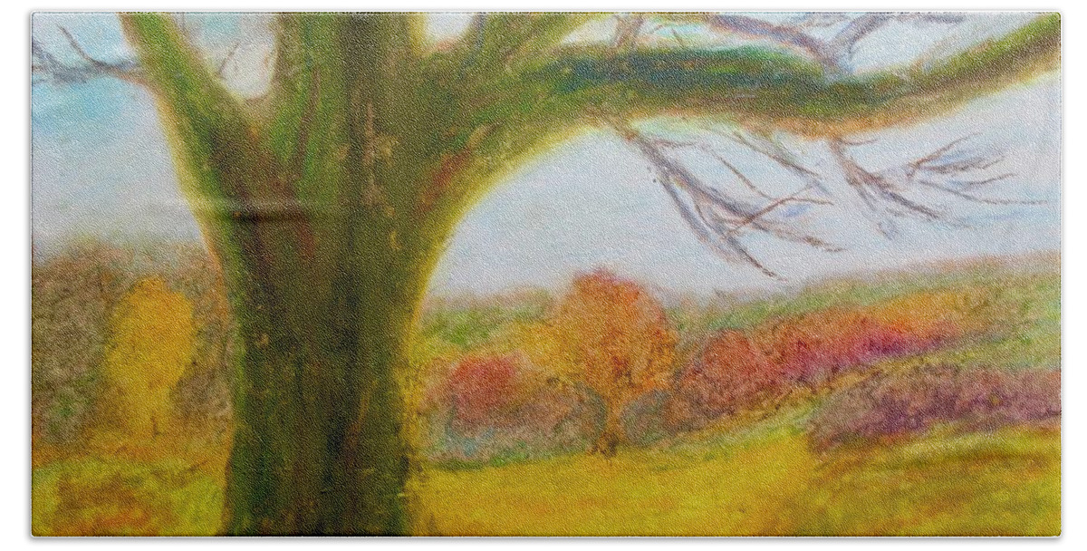 Landscape Tree Meadow Autumn Fall Leaves Series Seasons Beach Towel featuring the drawing Northampton County Autumn by Thomas Santosusso