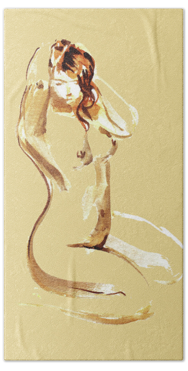 Nude Beach Towel featuring the painting Nude Model Gesture XXII by Irina Sztukowski