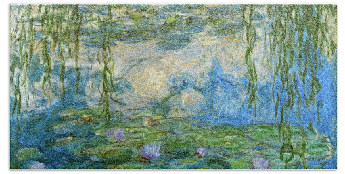 Claude Monet Beach Towel featuring the painting Nympheas,1916-1919 Canvas,150 x 200 cm Inv. 51 64. by Claude Monet -1840-1926-