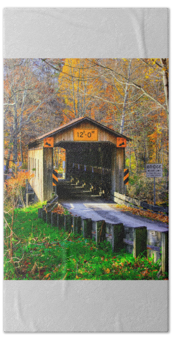 Olin's Covered Bridge Beach Towel featuring the photograph Ohio Country Roads - Olin's Covered Bridge Over the Ashtabula River No. 6 - Ashtabula County by Michael Mazaika