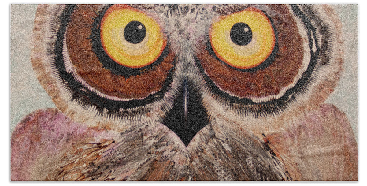 Owl Beach Towel featuring the painting OL Shock by Laurel Bahe