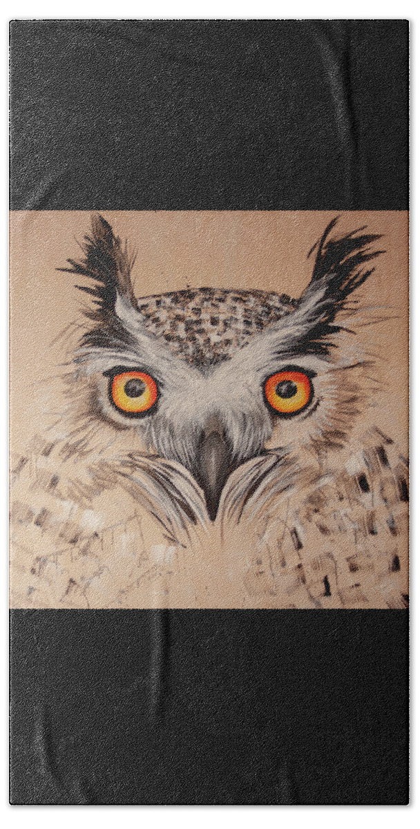 Owl Beach Towel featuring the painting OL Sketchy by Laurel Bahe