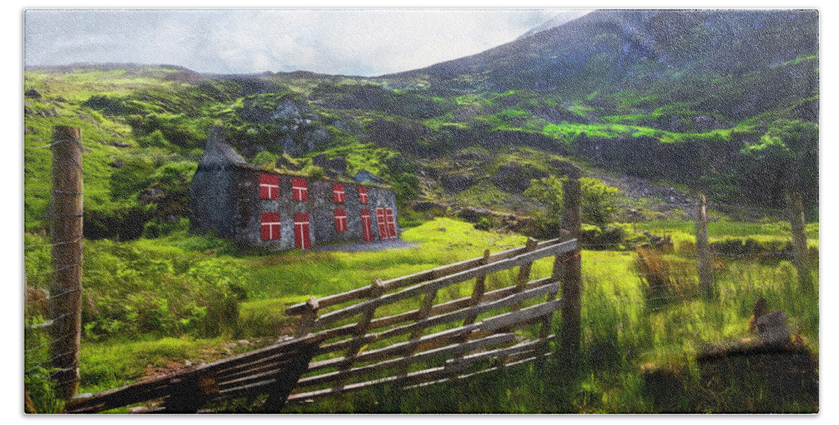 Barn Beach Towel featuring the photograph Old Farm in the Irish Countryside Oil Painting by Debra and Dave Vanderlaan
