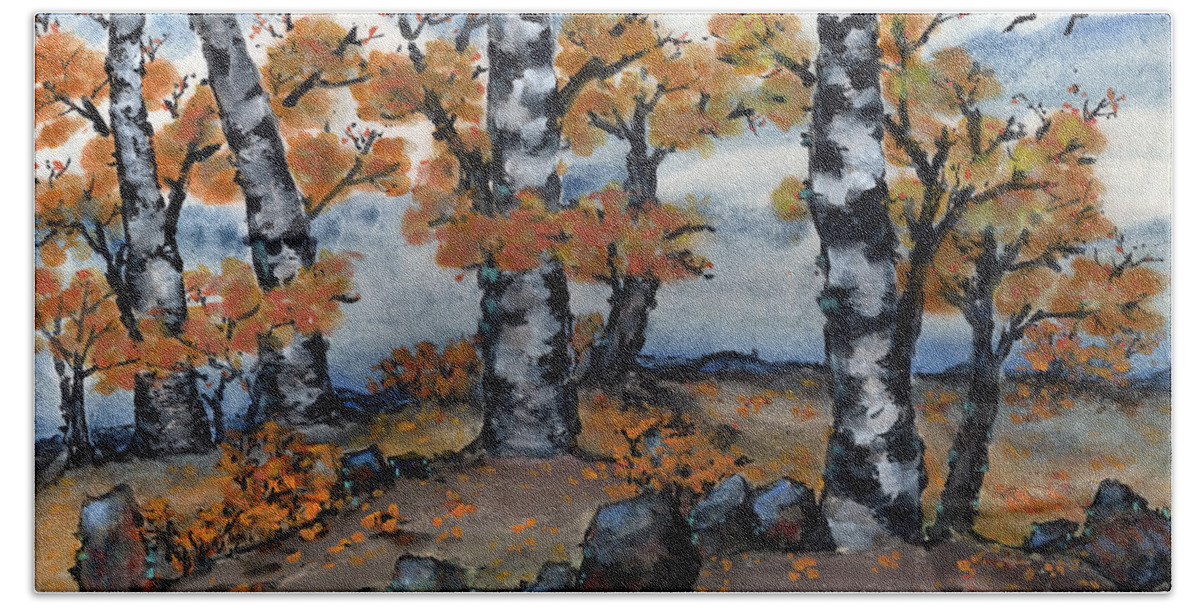 Birch Beach Towel featuring the painting Old Forest by Charlene Fuhrman-Schulz