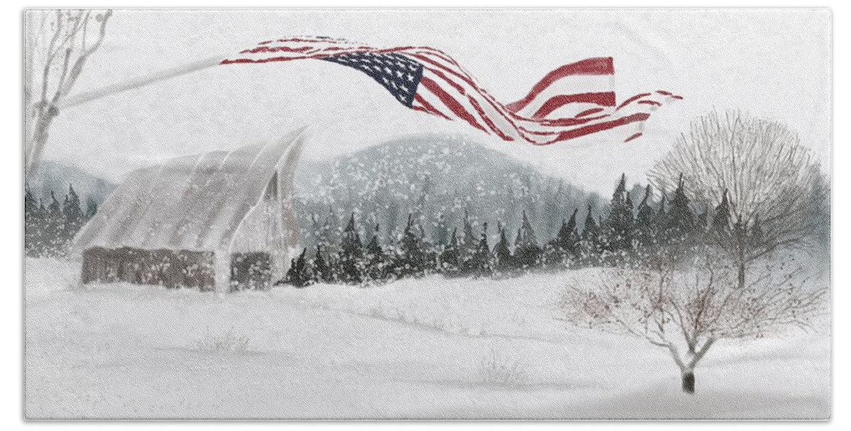 Old Glory Beach Towel featuring the digital art Old Glory in the Snow by Joel Deutsch