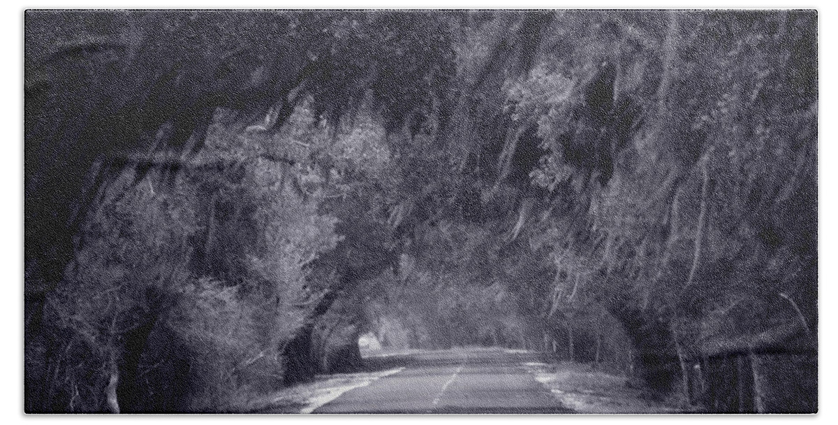 Black Beach Towel featuring the photograph Old HWY 90 Black and White by Jerry Connally