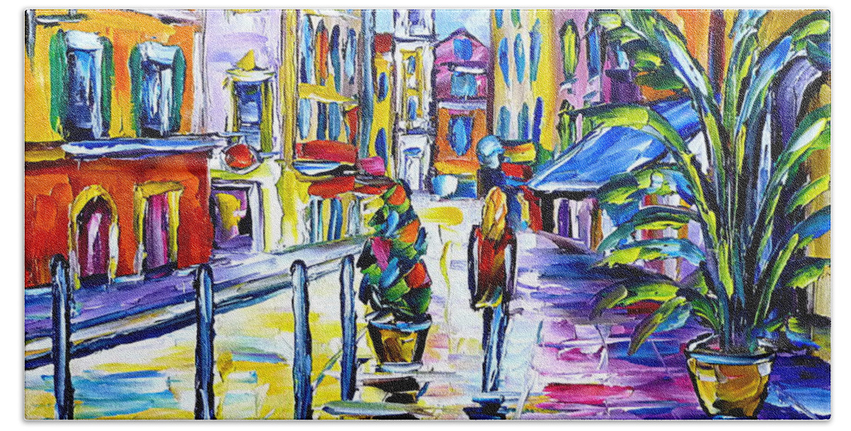 Colorful City Scene Beach Towel featuring the painting Old Nice by Mirek Kuzniar