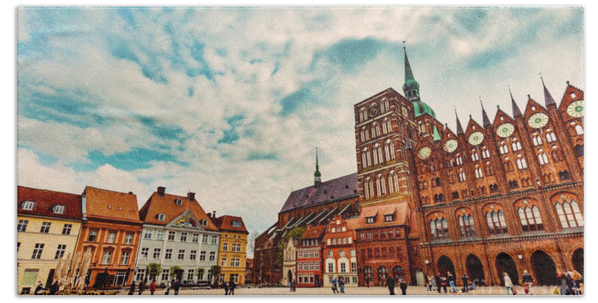 Stralsund Beach Towel featuring the photograph Old town of Stralsund, Germany by Michal Bednarek