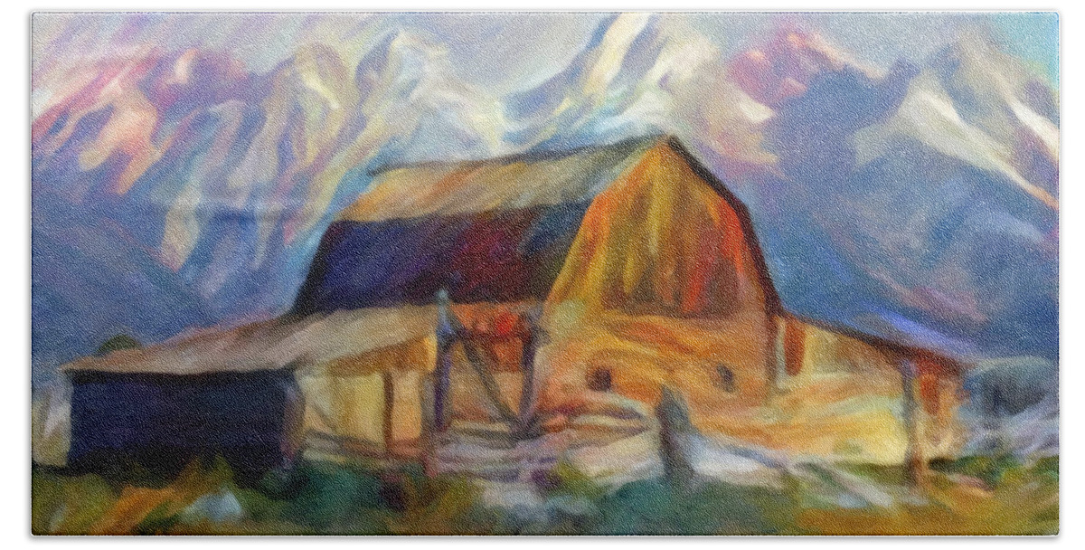 Old Beach Towel featuring the painting Old Wyoming Barn by Chris Armytage
