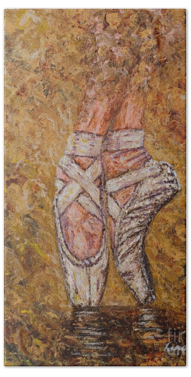 Ballet Beach Towel featuring the painting On Pointe #2 by Linda Donlin