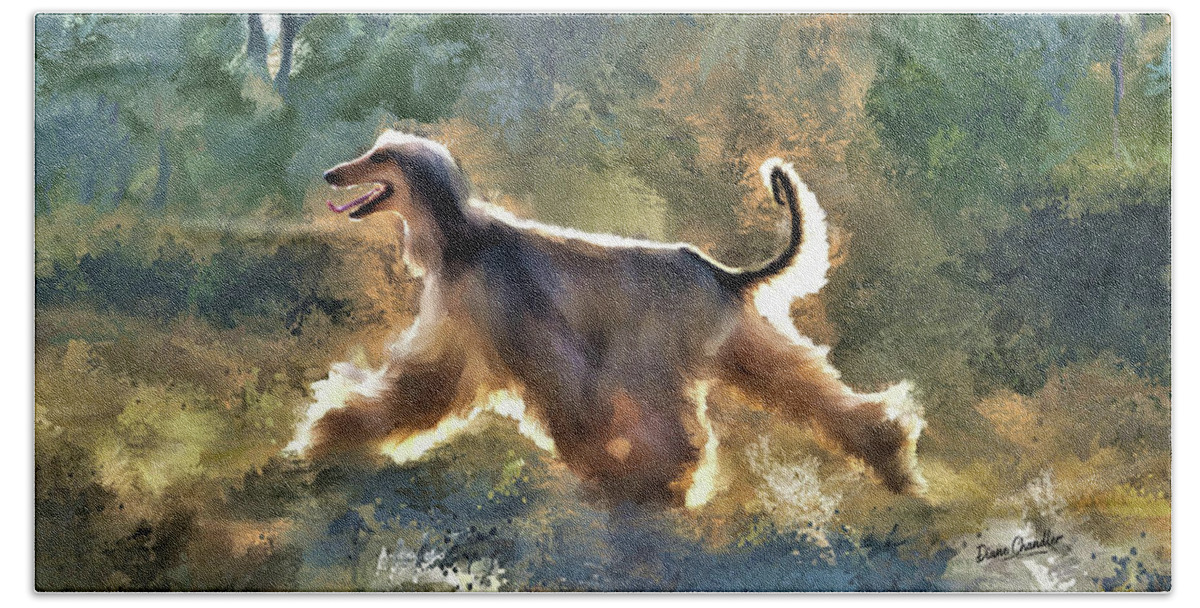 Afghan Hound Beach Sheet featuring the digital art On the Move by Diane Chandler