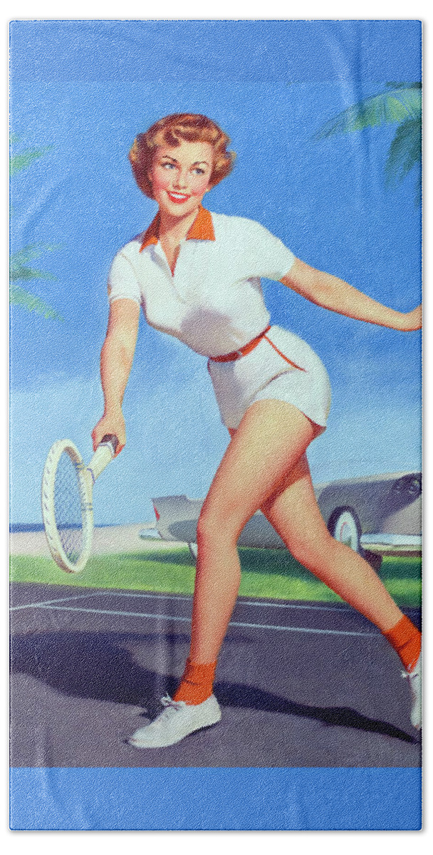 Tennis Beach Towel featuring the painting On the Tennis Court by William Metcalf