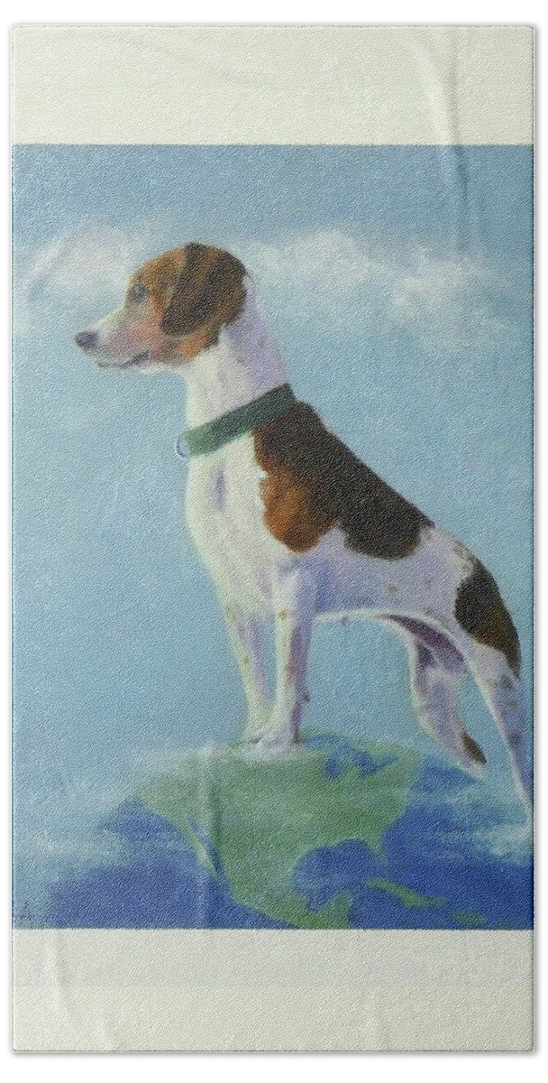 Beagle Beach Towel featuring the painting On Top of the World by Phyllis Andrews