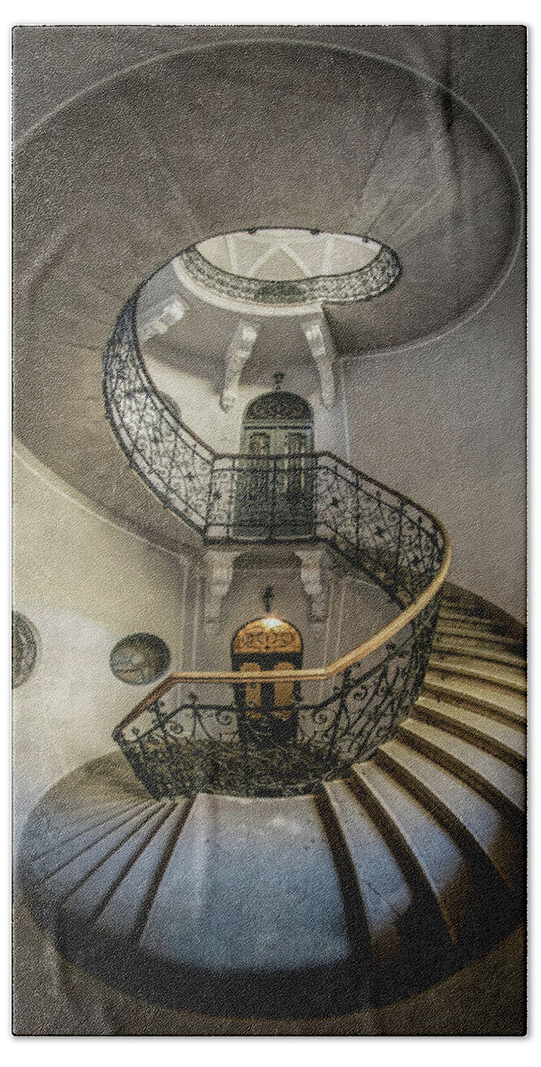 Staircase Beach Towel featuring the photograph Once an abandoned staircase by Jaroslaw Blaminsky