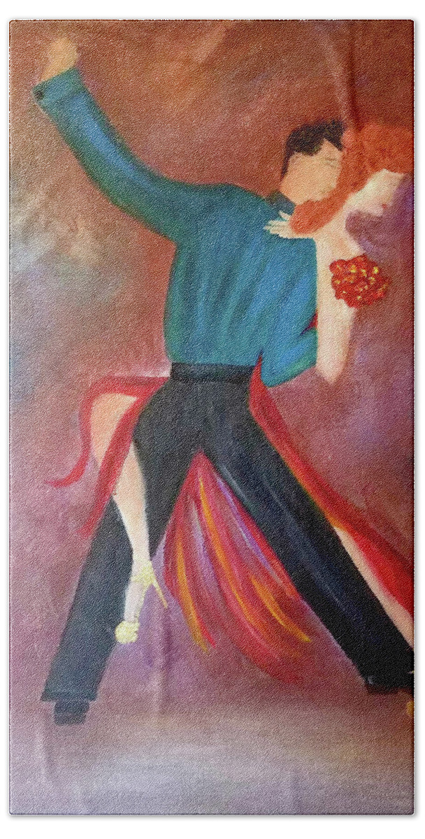 Tango Beach Towel featuring the painting One Step Closer by Artist Linda Marie