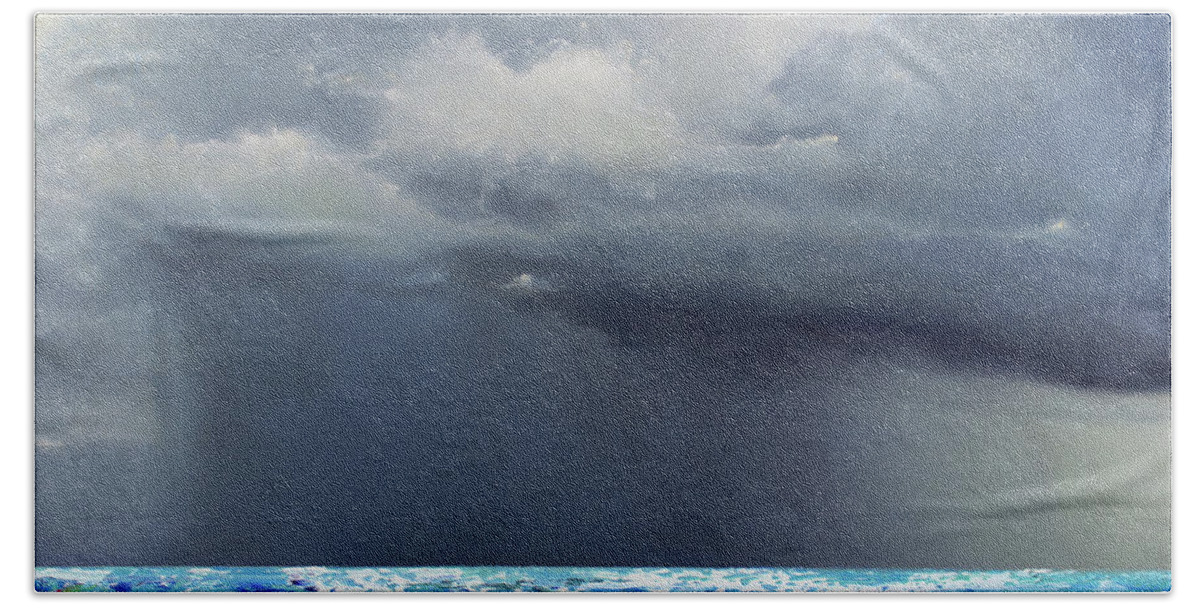 Derek Kaplan Beach Towel featuring the painting Opt.26.19 'Storm' by Derek Kaplan