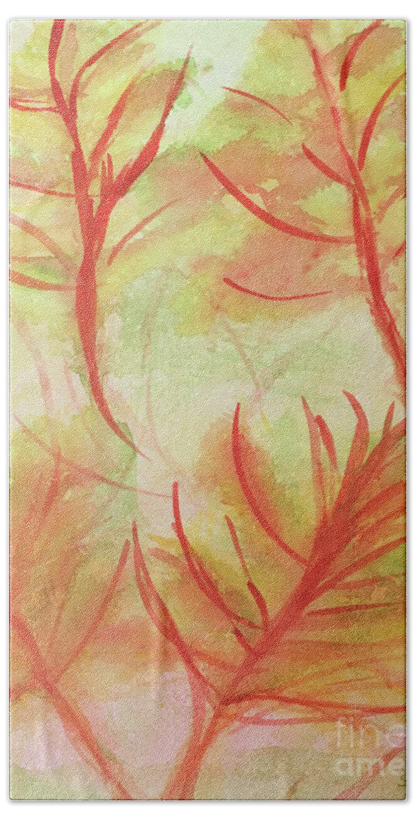 Fall Season Collection By Annette M Stevenson Beach Towel featuring the painting Orange Fanciful Leaves by Annette M Stevenson