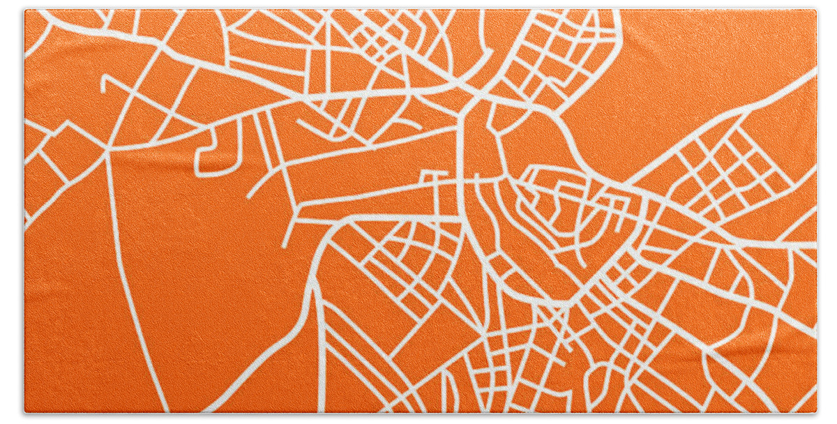 Map Of Helsinki Beach Towel featuring the digital art Orange Map of Helsinki by Naxart Studio
