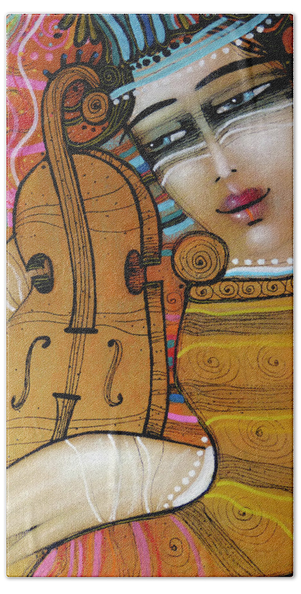 Albena Beach Towel featuring the painting Orange Melody by Albena Vatcheva