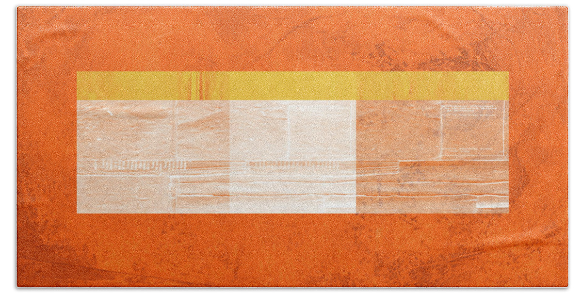 Abstract Beach Towel featuring the painting Orange Paper III by Naxart Studio