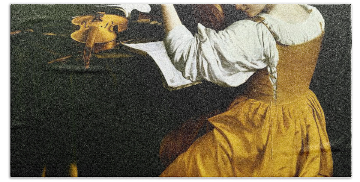 Oil On Canvas Beach Towel featuring the painting Orazio Gentileschi The Lute Player, c. 1612/1620. National Gallery of Art, Washington DC. by Orazio Gentileschi