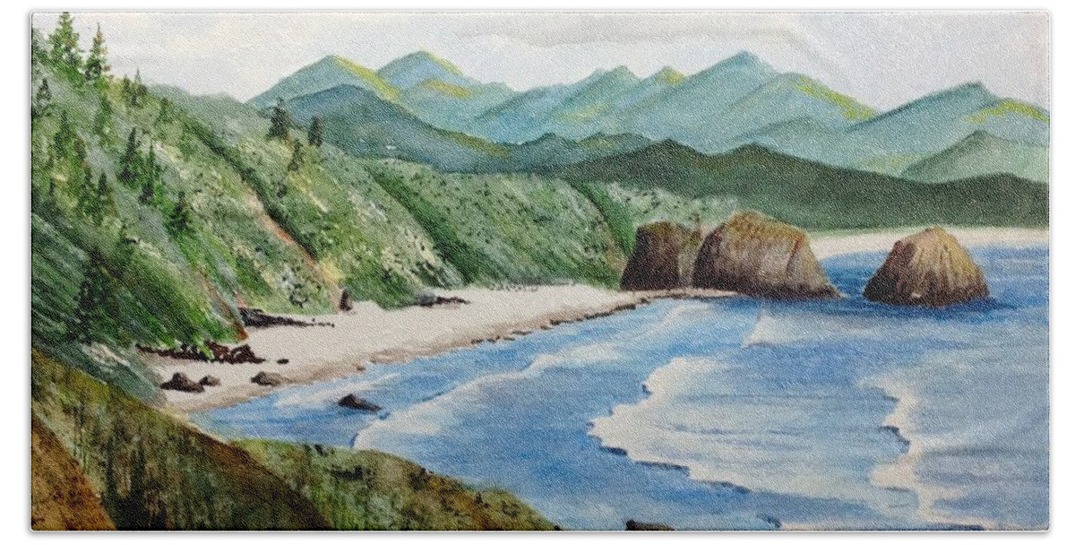 Coast Beach Towel featuring the painting Oregon Coast by Joseph Burger