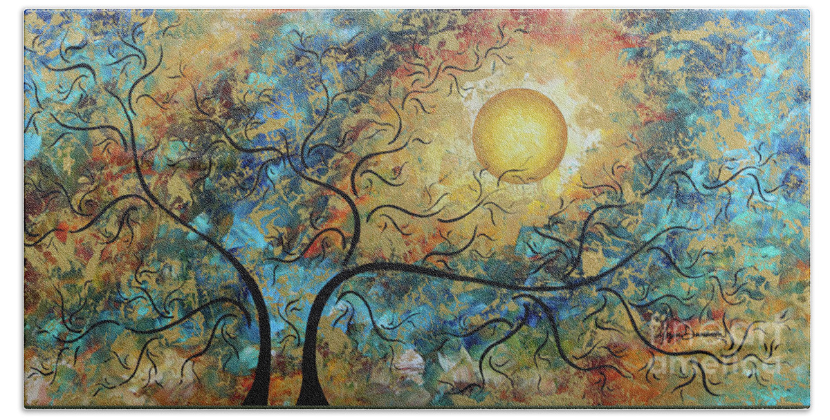 Original Beach Towel featuring the painting Original MADART Metallic Gold Abstract Landscape Moon Painting BREATHTAKING by Megan Duncanson by Megan Aroon