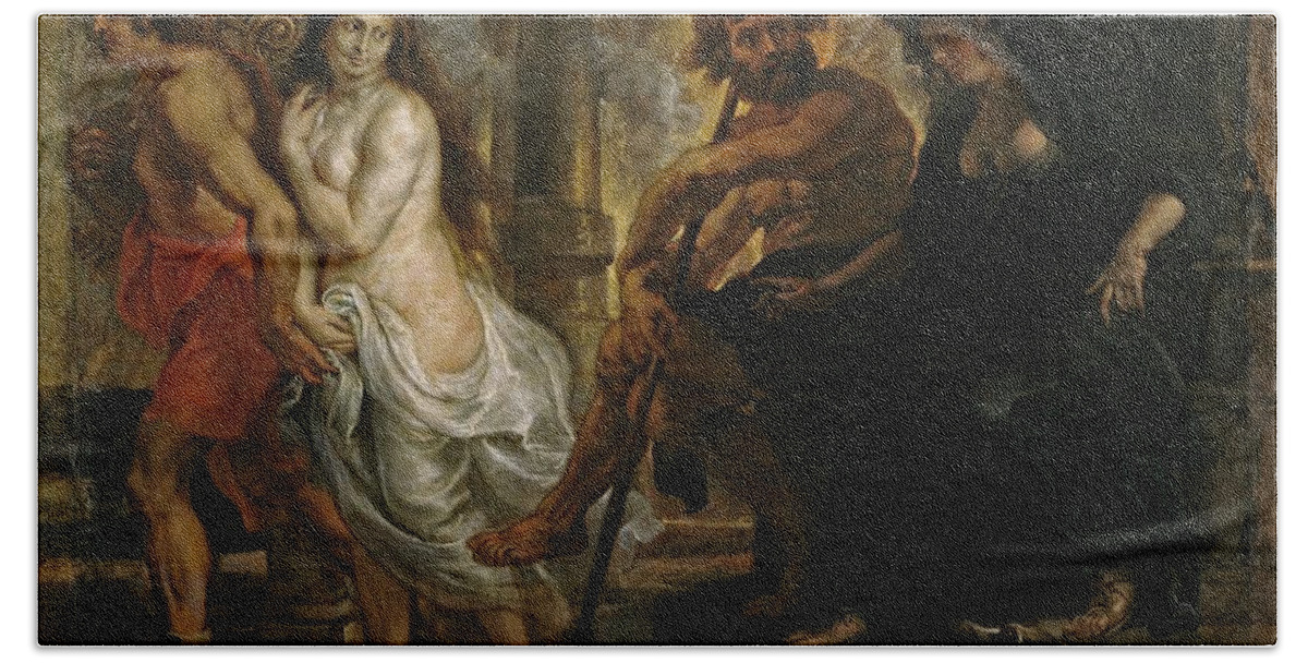 Orpheus And Eurydice Beach Towel featuring the painting 'Orpheus and Eurydice', 1636-1637, Flemish School, Oil on can... by Peter Paul Rubens -1577-1640-