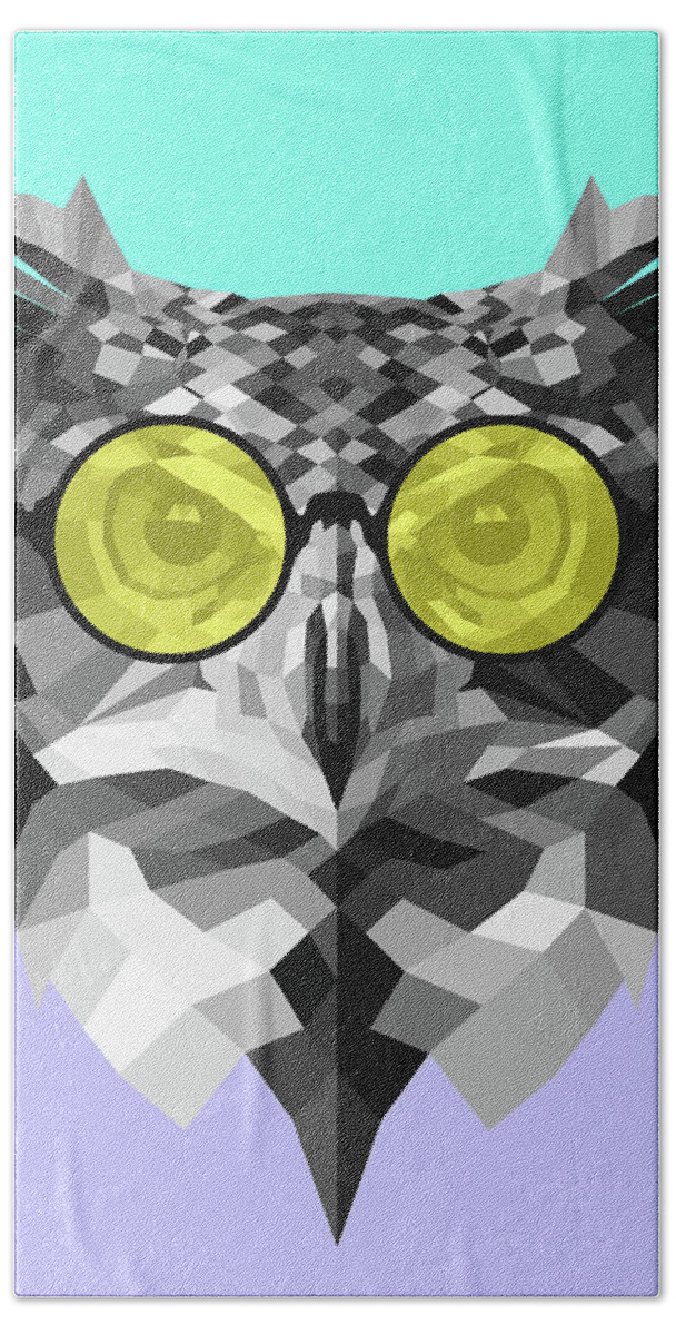 Owl Beach Towel featuring the digital art Owl in Yellow Glasses by Naxart Studio