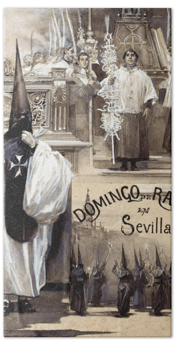 Jose Garcia Ramos Beach Towel featuring the painting Palm Sunday in Seville by Jose Garcia Ramos
