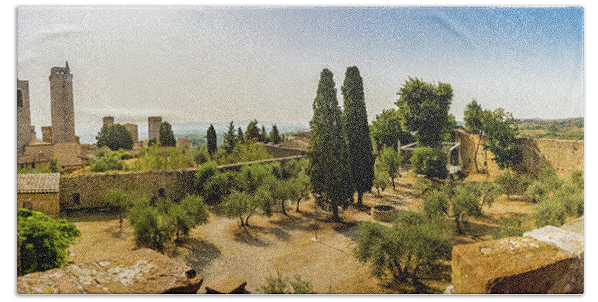 Gimignano Beach Towel featuring the photograph Panorama of San Gimignano by Vivida Photo PC