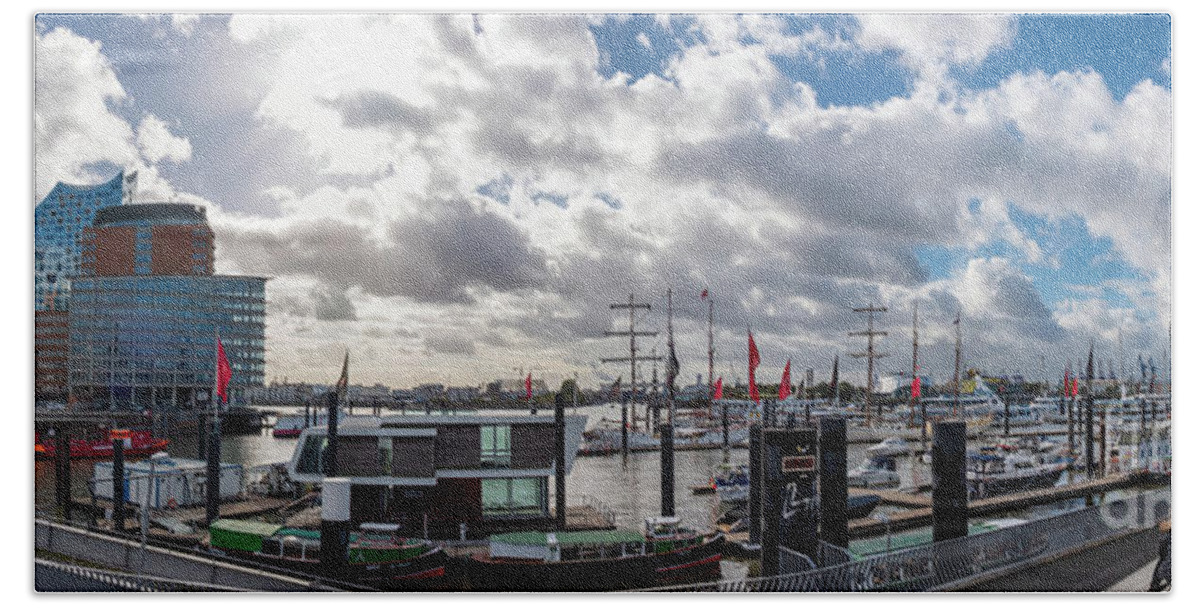 Panoramic View Of Hamburg Bymarina Usmanskaya Beach Towel featuring the photograph Panoramic view of Hamburg by Marina Usmanskaya