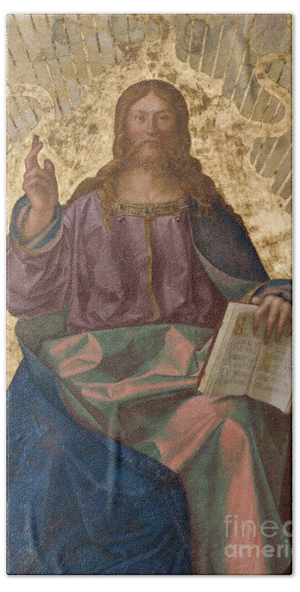 Christian Beach Towel featuring the painting Pantocrator Among Saints by Boccaccio Boccaccino