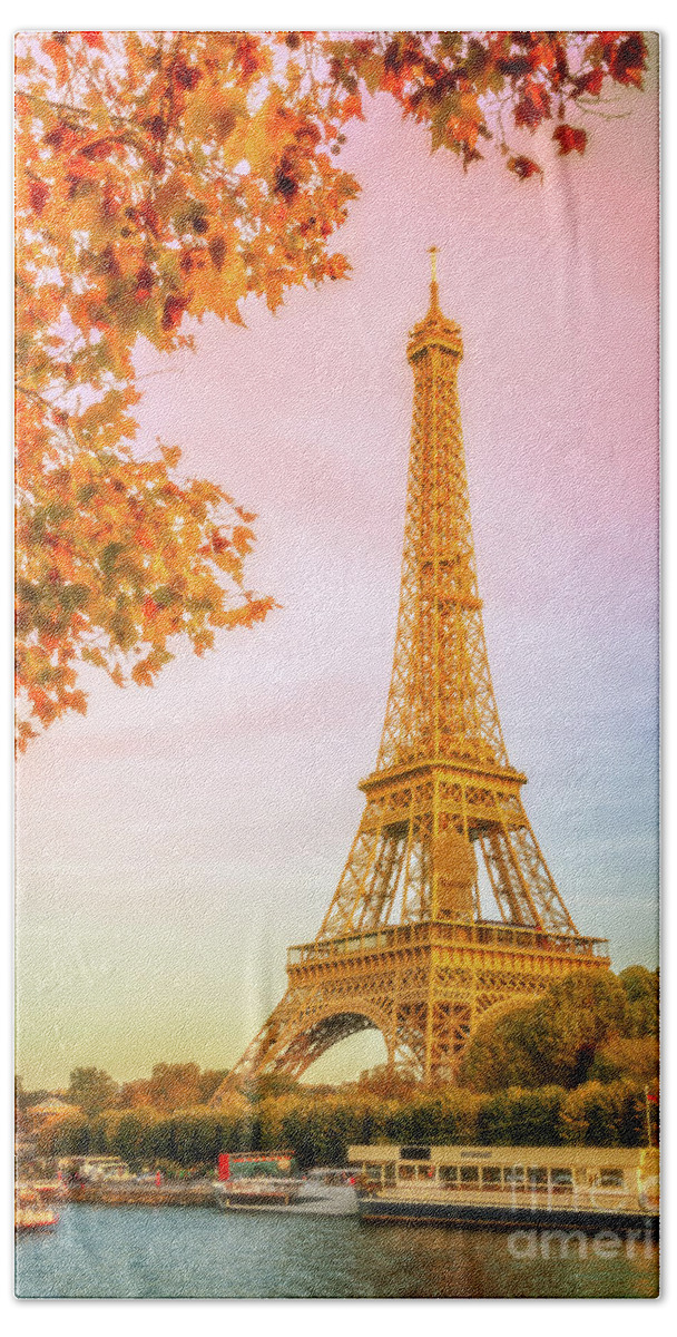 Paris Beach Towel featuring the photograph Paris, Eiffel tower in autumn by Delphimages Paris Photography