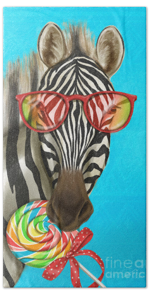 Zebra Beach Towel featuring the mixed media Party Safari Zebra by Shari Warren