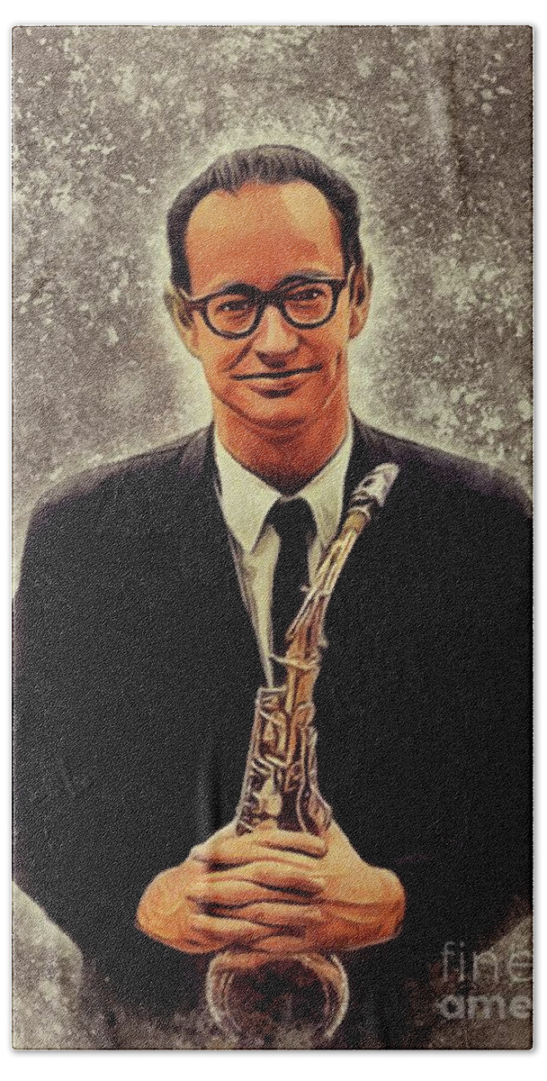 Paul Beach Towel featuring the painting Paul Desmond, Music Legend by Esoterica Art Agency