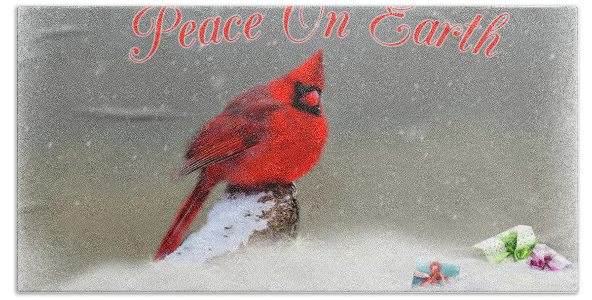 Cardinal Beach Sheet featuring the photograph Peace On Earth by Cathy Kovarik