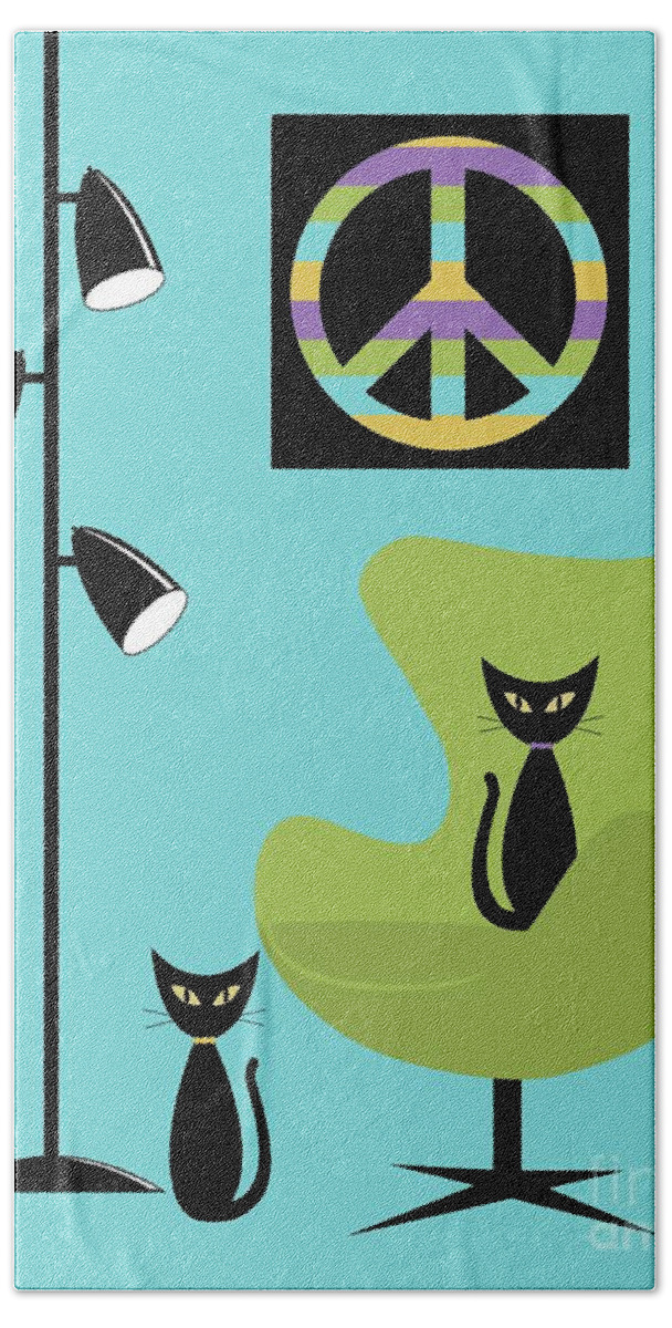 70s Beach Towel featuring the digital art Peace Symbol Green Chair by Donna Mibus