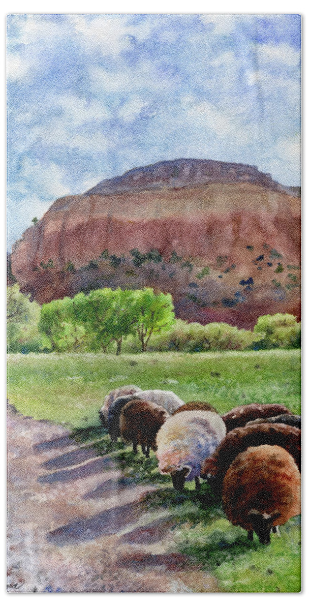 Ghost Ranch New Mexico Painting Beach Towel featuring the painting Peaceful Pasture by Anne Gifford