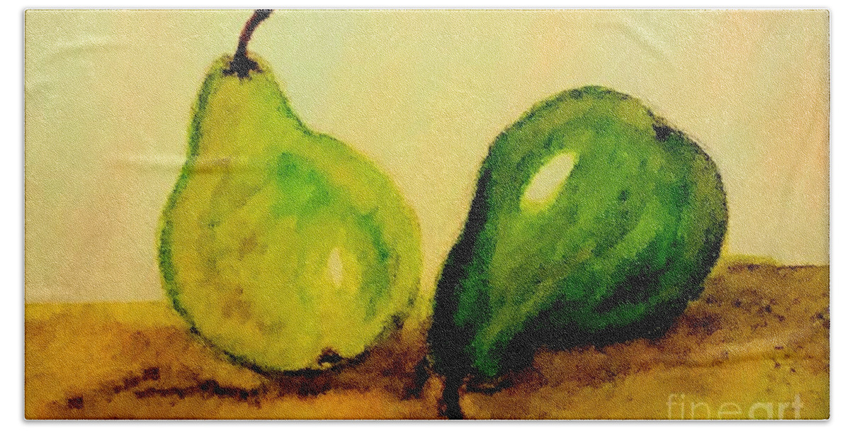 Pears Beach Towel featuring the painting Pears In Watercolors by MaryLee Parker