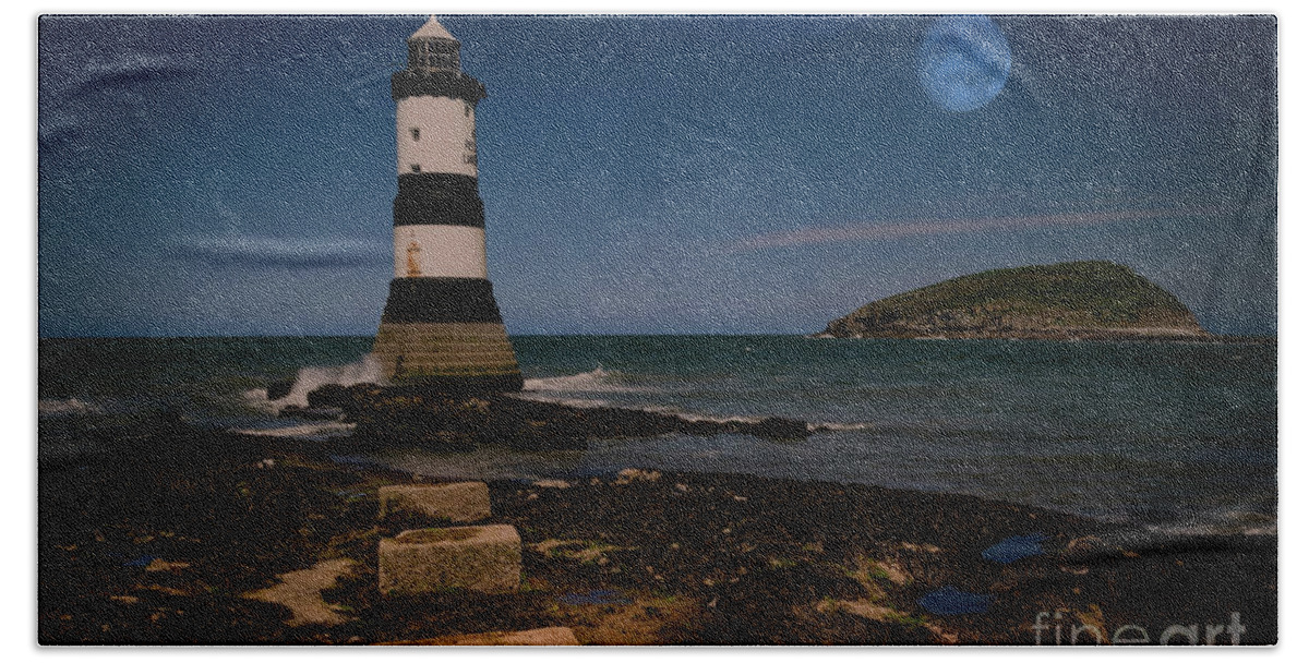 Lighthouse Beach Towel featuring the photograph Penmon Lighthouse and Puffin Island by Adrian Evans