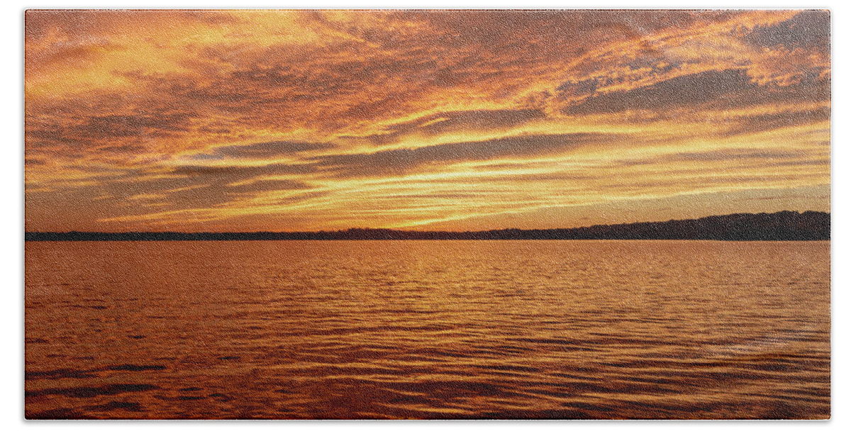 Percy Priest Lake Beach Sheet featuring the photograph Percy Priest Lake Sunset by D K Wall
