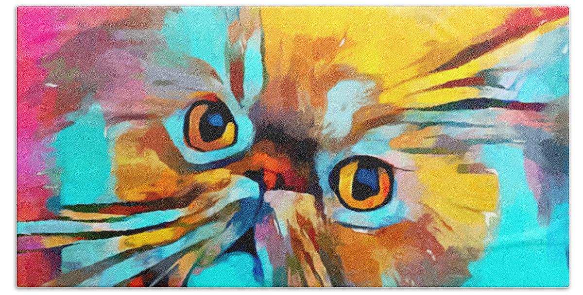 Persian Cat Beach Towel featuring the painting Persian Cat by Chris Butler