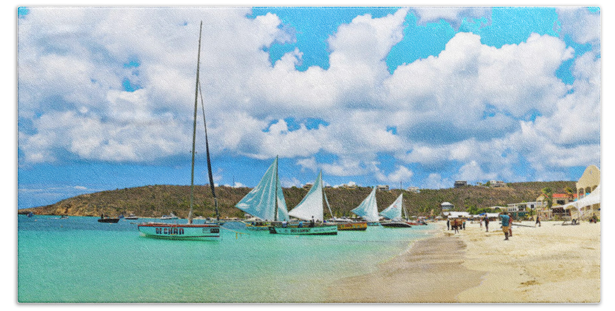 Sailboats Beach Towel featuring the photograph Picture Perfect Day for Sailing in Anguilla by Ola Allen