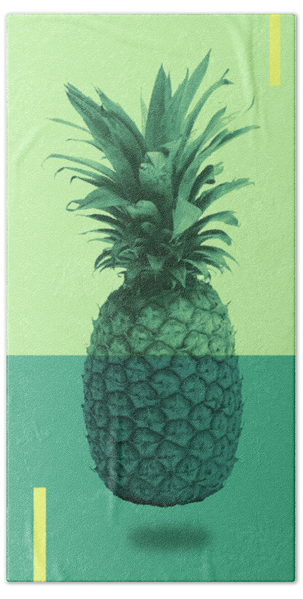 Pineapple Beach Towel featuring the mixed media Pineapple Print - Tropical Decor - Botanical Print - Pineapple Wall Art - Blue, Teal, Aqua - Minimal by Studio Grafiikka