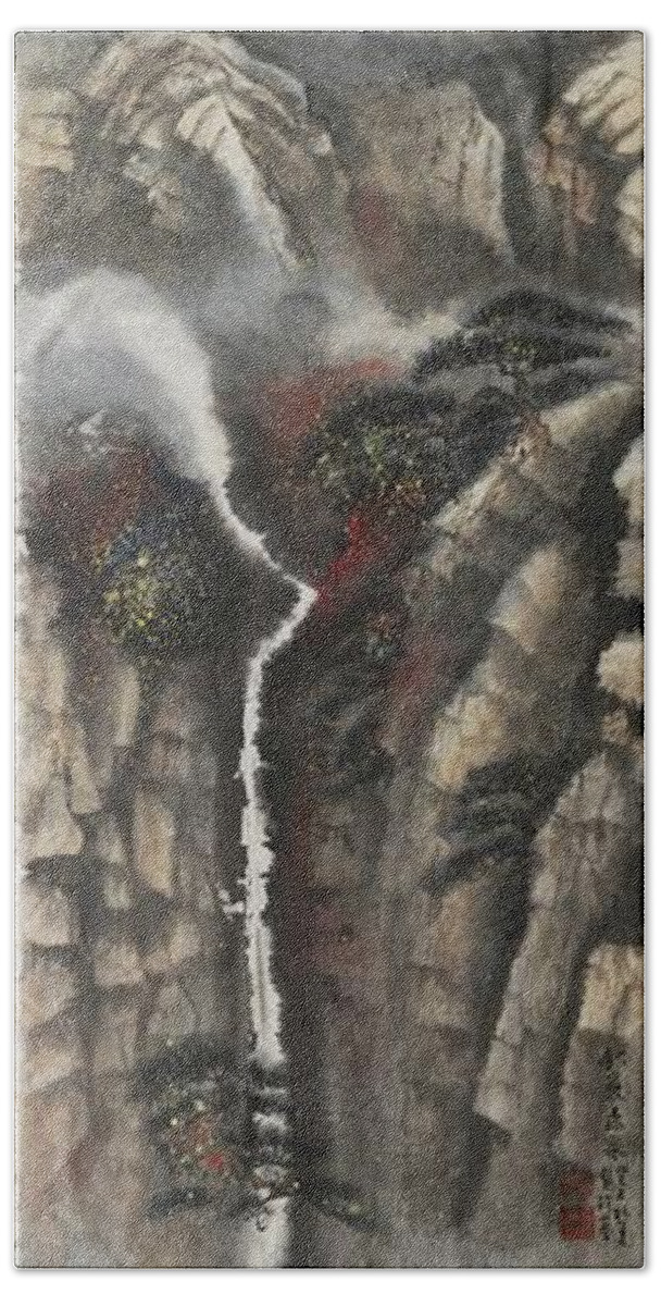 Chinese Watercolor Beach Towel featuring the painting The Four Seasons Version 2 - Autumn by Jenny Sanders
