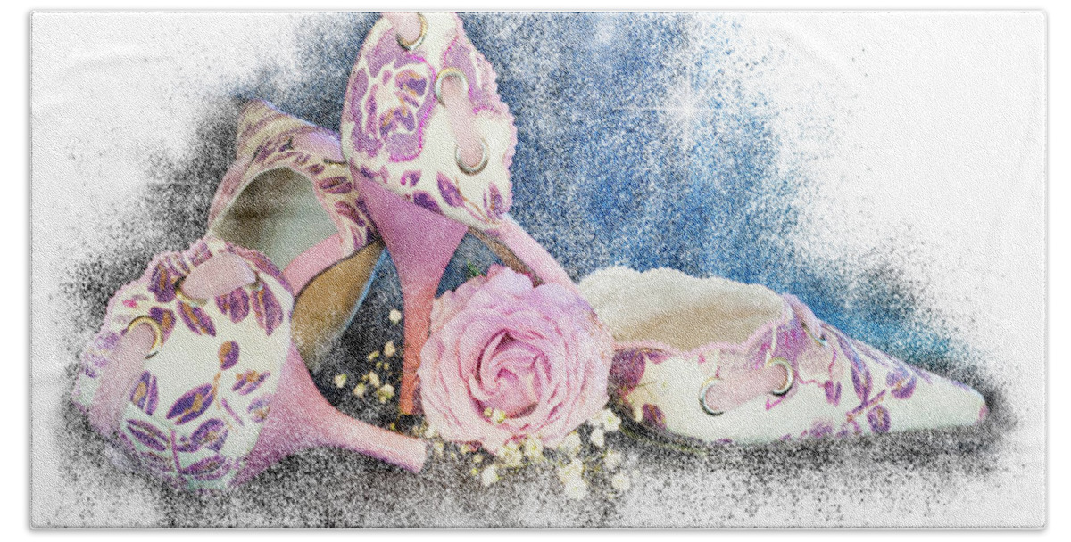 Shoes Beach Towel featuring the photograph Pink Flower Pumps by Patti Deters